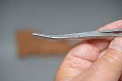 Case XX Blackhorn 3.5 Lock Blade Knife & Curved Hemostatic Locking Forceps With Leather Case,