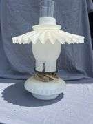 White Glass Ruffled Shade Electric Lamp