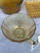 Amber Glass Vase with Ruffled Edge and Matching Cup and Saucer