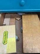 Turquoise Work Bench with Drawers and Vise