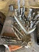 Large Assortment of Metal Drill Bits in Metal Organizer
