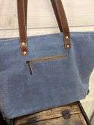 Denim Blue Tote Bag with Fringe and Geometric Design