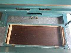 Repurposed Player Piano with Stained Glass Sailboat Windows