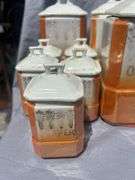 Vintage Kitchen Canister Set - Porcelain White and Orange