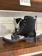 Myra Black & White Fur Leather Lace Up Boots - Size 9