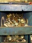 Blue Metal Tool Cabinet with Automotive Hardware and Parts