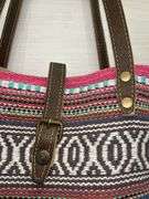 Myra Bag Woven Tote Bag with Leather Straps and Fur Accent