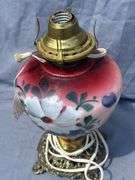 Floral Decorated Electric Lamp with Brass Base