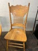 Round Oak Table and Four Spindle Back Chairs