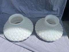 Pair of White Quilted Pattern Glass Lamp Shades