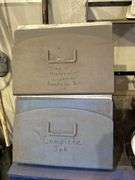 Industrial Blue Metal Cart with Contents - File Boxes, Clock, and More