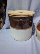 Two-Tone Brown and White Pottery Crock Set