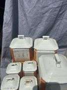 Vintage Kitchen Canister Set - Porcelain White and Orange