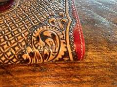 Hand Tooled Leather Wallet with Turquoise Accent