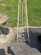 Concrete Bird Bath and Metal Garden Trellis