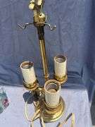 Brass Three-Light Lamp with Miniature Oil Lamp