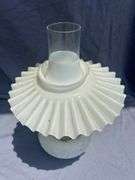 White Glass Ruffled Shade Electric Lamp