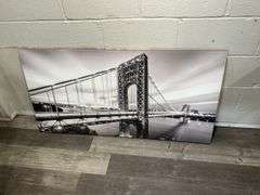 Wall Decor Lot: Bridge Canvas Print, "Bring the Good" Sign & Tzumi Clock