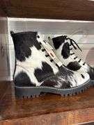 Myra Black & White Fur Leather Lace Up Boots - Size 9