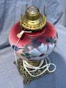 Floral Decorated Electric Lamp with Brass Base