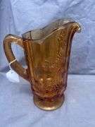 Amber Glass Pitcher with Grapevine Design