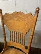 Round Oak Table and Four Spindle Back Chairs
