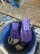 Bucket of Scuba Diving Fins and Plano Tackle Box