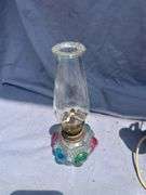 Brass Three-Light Lamp with Miniature Oil Lamp
