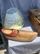 Assorted Collection: Wooden Shoe, Lampshade, and Shoe Shine Kit