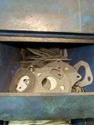 Blue Metal Tool Cabinet with Automotive Hardware and Parts