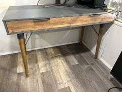 Modern Gray and Wood Finish Desk with Drawers