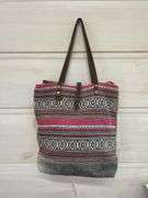 Myra Bag Woven Tote Bag with Leather Straps and Fur Accent