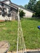 Concrete Bird Bath and Metal Garden Trellis