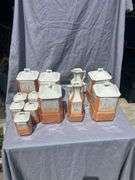 Vintage Kitchen Canister Set - Porcelain White and Orange