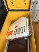 Two Yellow Ammo Boxes with Hole Saw Blades and Porter-Cable Sanding Discs
