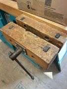 Turquoise Work Bench with Drawers and Vise