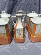 Vintage Kitchen Canister Set - Porcelain White and Orange
