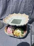 Collectible Glass Butter Dish with Lid and Floral Dish
