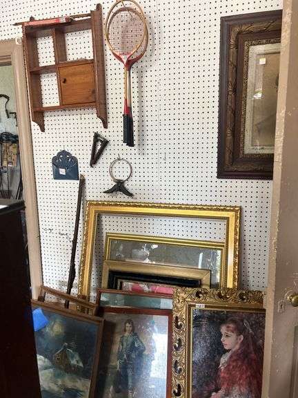 Assorted Framed Art, Shelf, Badminton Racquets, Eagle Decoration image