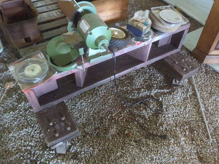 Ram Machinery 6" Bench Grinder with Accessories on Rolling Cart image