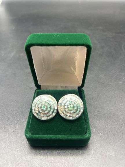 Pair of Sterling Silver Inlay Cufflinks with Green Case image