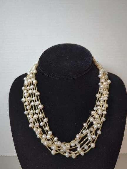 Multi-Strand Pearl and Gold Tone Necklace image