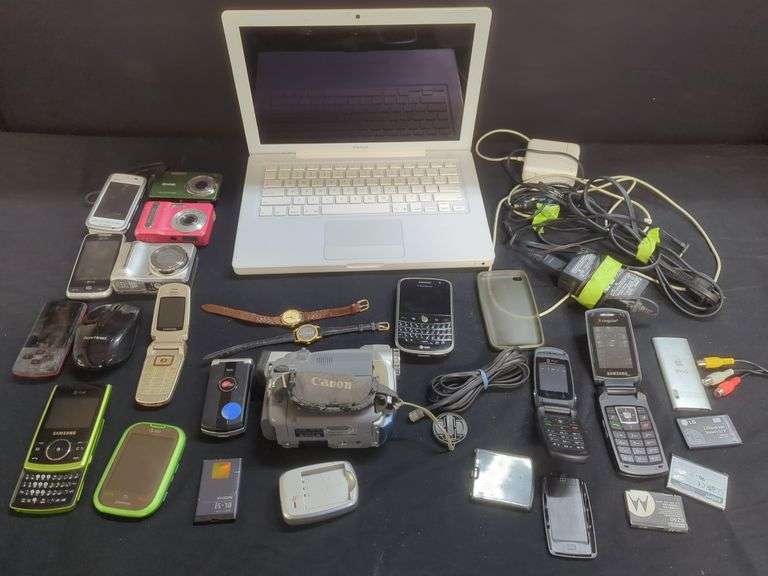 Apple MacBook, Cameras, Cell Phones, iPod, Canon Camcorder, and Watches