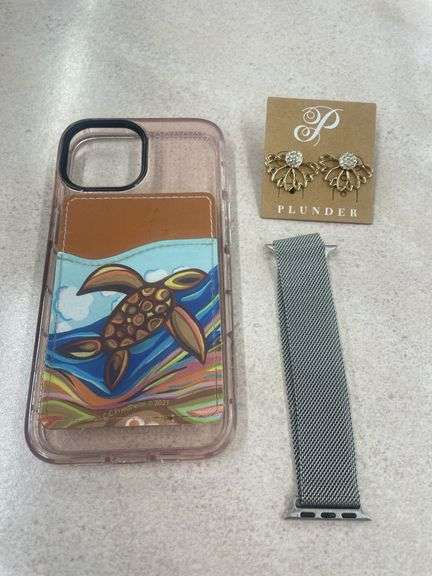 Assorted Accessories: iPhone Case, Plunder Earrings, and Watch Band image