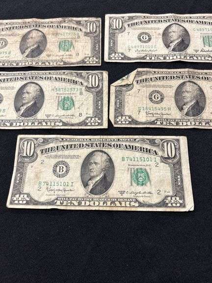 Lot of (5) Ten Dollar Bills