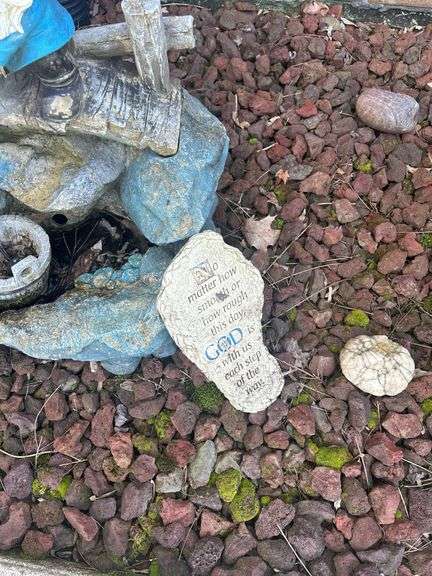 Garden Gnome Waterfall Fountain with Inscription Rock