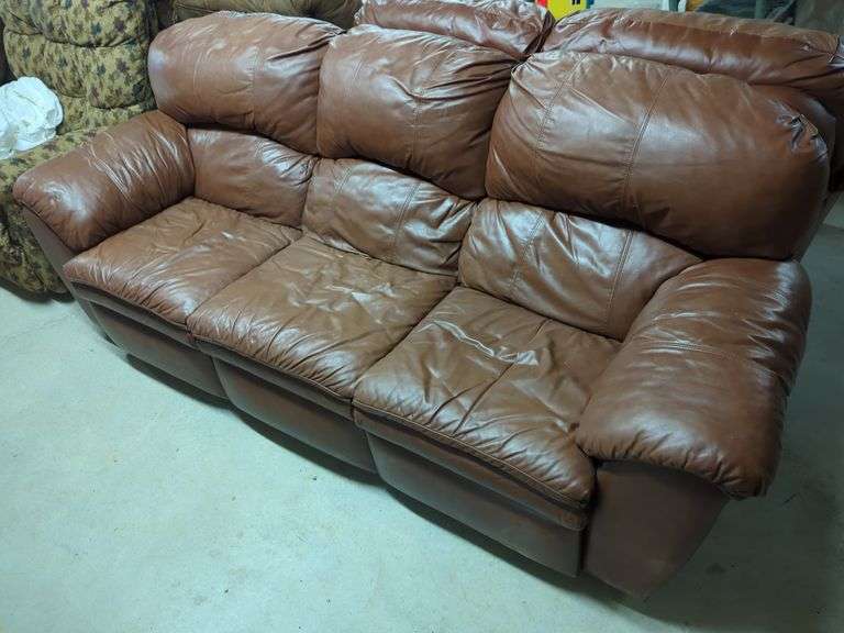 Brown Leather Three-Seat Reclining Sofa