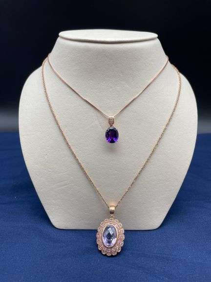 Two Amethyst and Rose Tone Necklaces image
