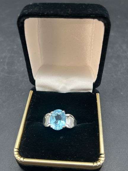 Sterling Silver Blue Stone Ring Size 6.75 image