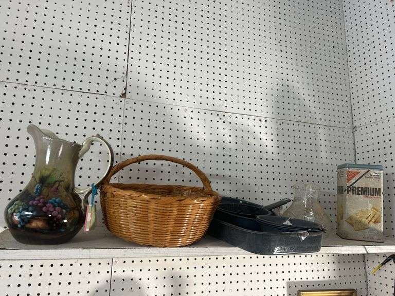 Eclectic Mix: Pitcher, Basket, Stoneware & Premium Crackers Tin image